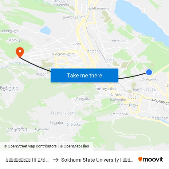 ვაზისუბნის III მ/რ II კვ. #10 - [3191] to Sokhumi State University | სოხუმის სახელმწიფო უნივერსიტეტი map