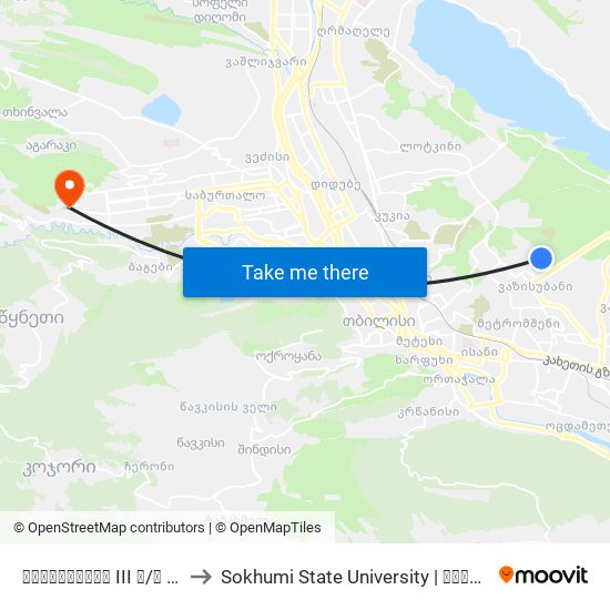 ვაზისუბნის III მ/რ II კვ. #11 - [3192] to Sokhumi State University | სოხუმის სახელმწიფო უნივერსიტეტი map