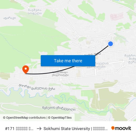 #171 საჯარო სკოლა - [3289] to Sokhumi State University | სოხუმის სახელმწიფო უნივერსიტეტი map