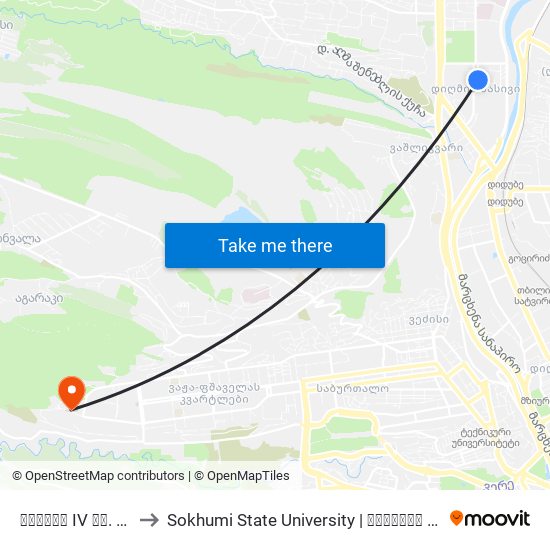 დიღომი IV კვ. #5 - [3298] to Sokhumi State University | სოხუმის სახელმწიფო უნივერსიტეტი map