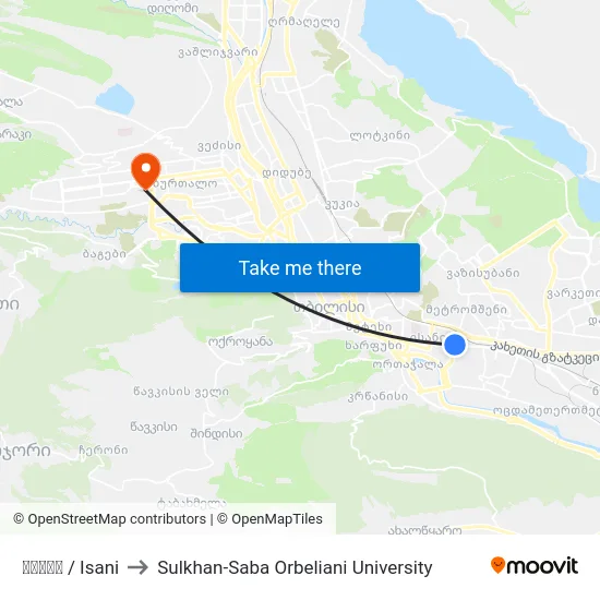 ისანი / Isani to Sulkhan-Saba Orbeliani University map