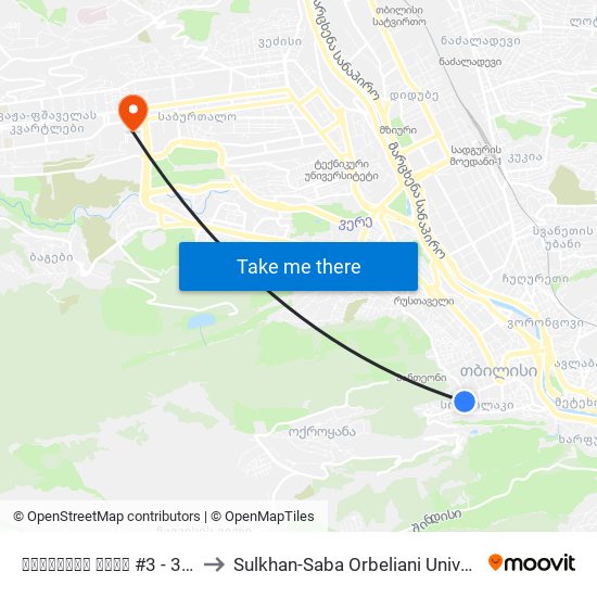 ჭონქაძის ქუჩა #3 - 3915 to Sulkhan-Saba Orbeliani University map