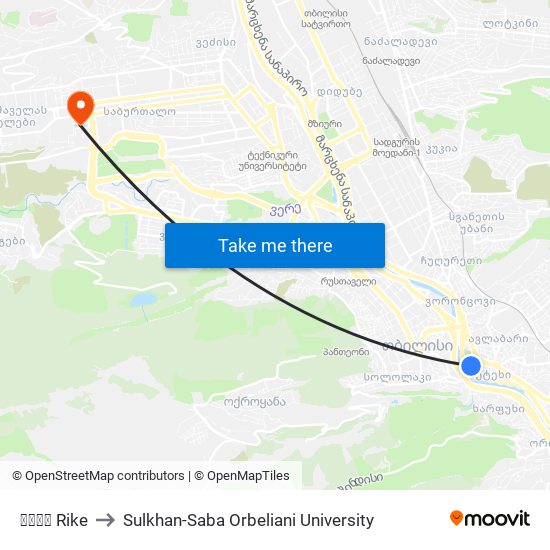 რიყე Rike to Sulkhan-Saba Orbeliani University map