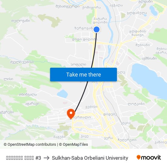 ფერაძის ქუჩა #3 to Sulkhan-Saba Orbeliani University map