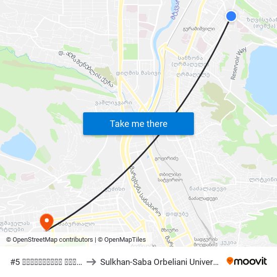 #5 სამშობიარო სახლი to Sulkhan-Saba Orbeliani University map