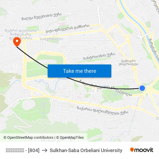 ზოოპარკი - [804] to Sulkhan-Saba Orbeliani University map