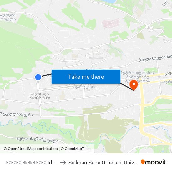 სანდრო ეულის ქუჩა Id: 962 to Sulkhan-Saba Orbeliani University map