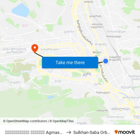 აღმაშენებლის გამზირი Agmashenebeli Ave.-  Id:2786 to Sulkhan-Saba Orbeliani University map