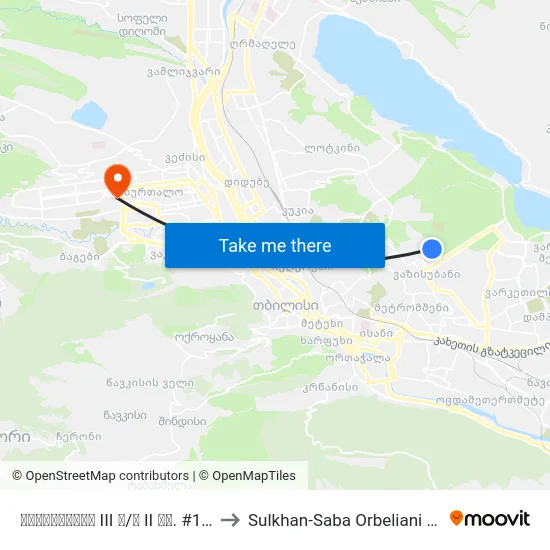 ვაზისუბნის III მ/რ II კვ. #11 - [3192] to Sulkhan-Saba Orbeliani University map