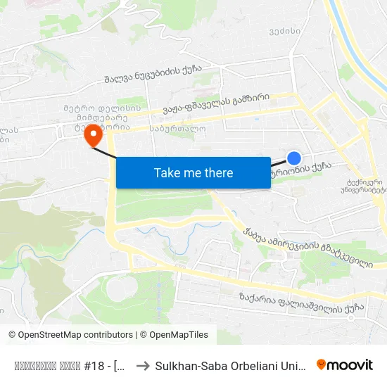 ცინცაძის ქუჩა #18 - [3269] to Sulkhan-Saba Orbeliani University map