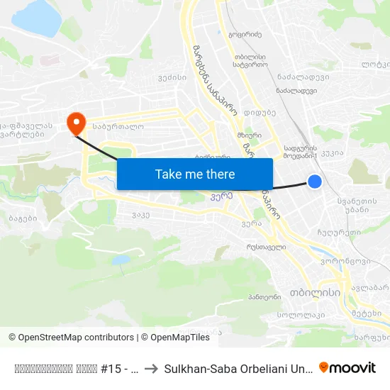 Kliashvili Street #15 - [3462] to Sulkhan-Saba Orbeliani University map