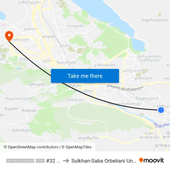 ქინძმარაულის ქუჩა #32 - 3533 to Sulkhan-Saba Orbeliani University map