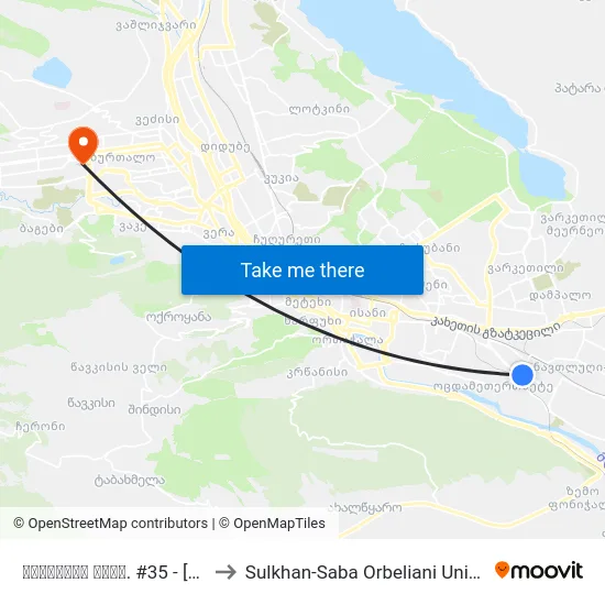 მოსკოვის გამზ. #35 - [3592] to Sulkhan-Saba Orbeliani University map