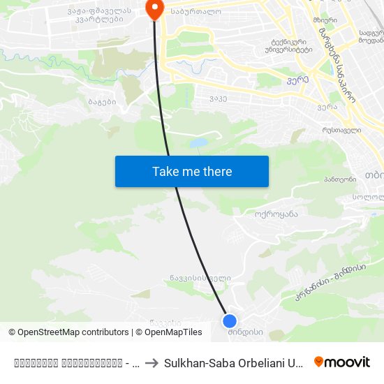 წავკისის გადასახვევი - [3645] to Sulkhan-Saba Orbeliani University map