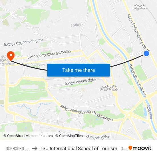 წერეთელი / Tsereteli to TSU International School of Tourism | თსუ ტურიზმის საერთაშორისო სკოლა map