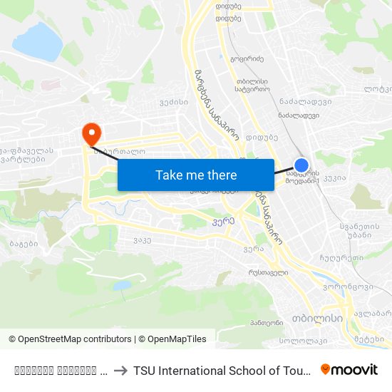 სადგურის მოედანი / Station Square to TSU International School of Tourism | თსუ ტურიზმის საერთაშორისო სკოლა map