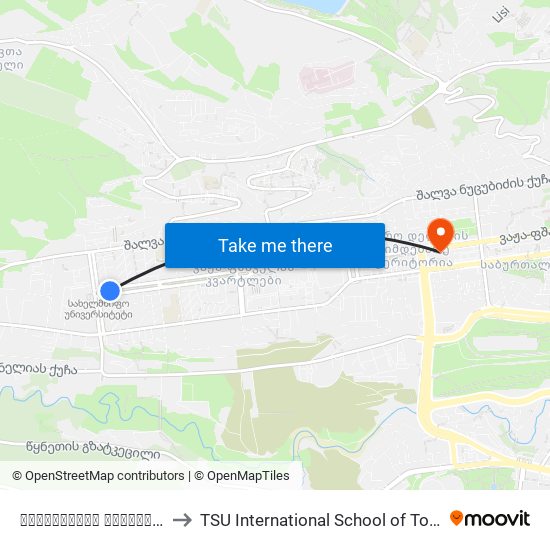 სახელმწიფო უნივერსიტეტი / State University to TSU International School of Tourism | თსუ ტურიზმის საერთაშორისო სკოლა map