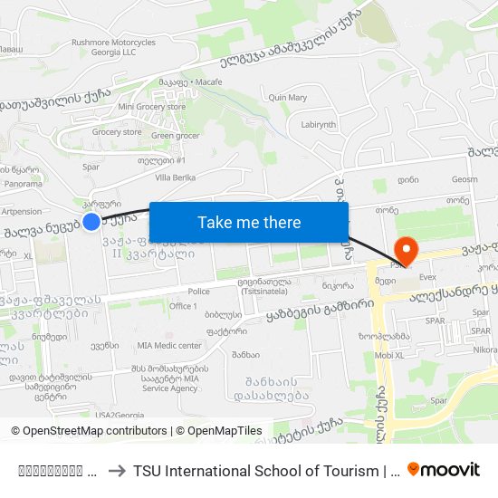 ძოწენიძის ქუჩა - [957] to TSU International School of Tourism | თსუ ტურიზმის საერთაშორისო სკოლა map