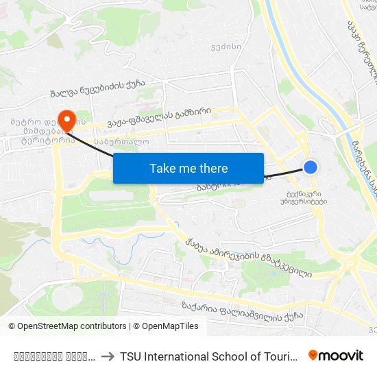 ტექნიკური უნივერსიტეტი - [1011] to TSU International School of Tourism | თსუ ტურიზმის საერთაშორისო სკოლა map