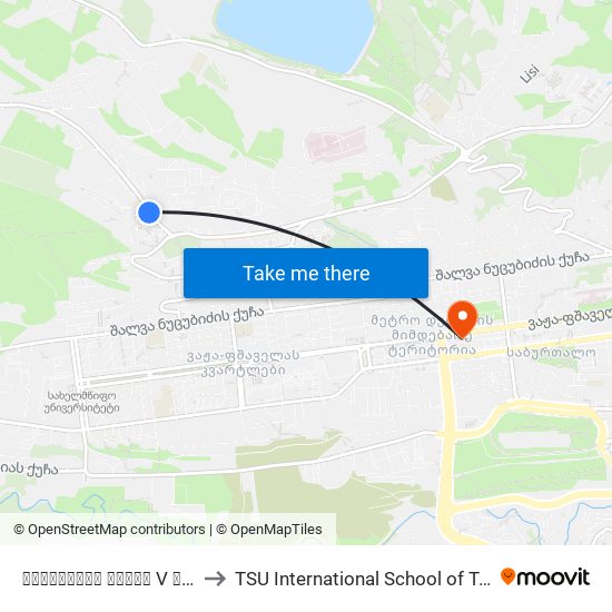 ნუცუბიძის პლატო  V მ/რ III კვ. # 9 კორპუსი - [1314] to TSU International School of Tourism | თსუ ტურიზმის საერთაშორისო სკოლა map