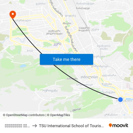 გორგასლის მოედანი - [1367] to TSU International School of Tourism | თსუ ტურიზმის საერთაშორისო სკოლა map