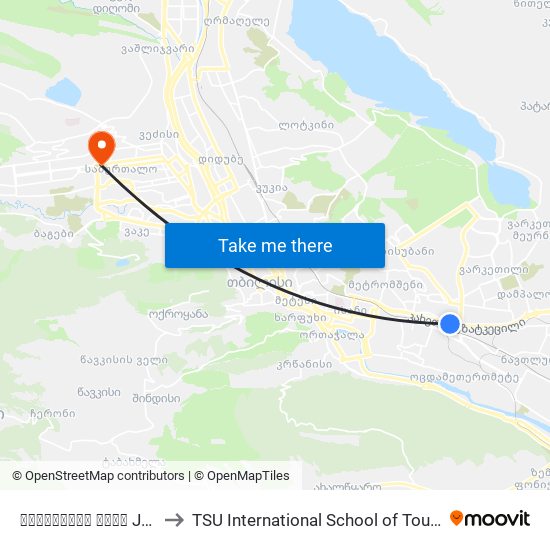 ჯავახეთის ქუჩა Javakheti Str. - Id:2169 to TSU International School of Tourism | თსუ ტურიზმის საერთაშორისო სკოლა map