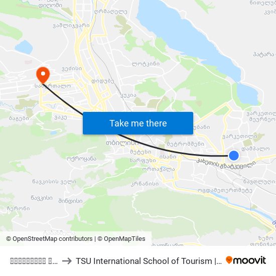 თრიალეთის ქუჩა - [2757] to TSU International School of Tourism | თსუ ტურიზმის საერთაშორისო სკოლა map