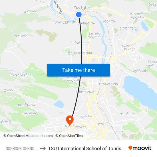 ზაჰესის საჯარო სკოლა - [3523] to TSU International School of Tourism | თსუ ტურიზმის საერთაშორისო სკოლა map