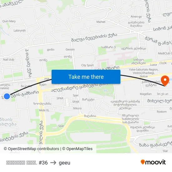 ყაზბეგის გამზ. #36 to geeu map