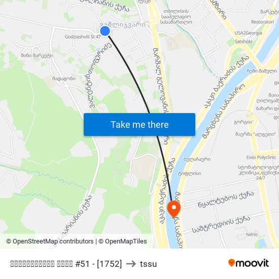 გოძიაშვილის ქუჩა #51 - [1752] to tssu map
