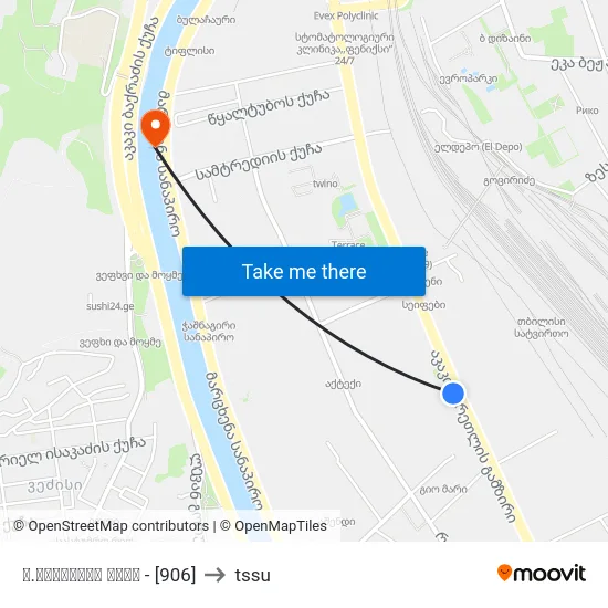 დ.ბაქრაძის ქუჩა - [906] to tssu map