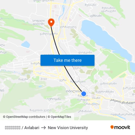 ავლაბარი / Avlabari to New Vision University map