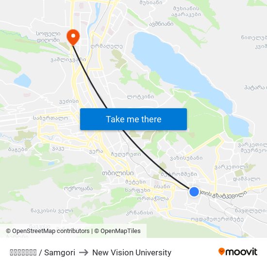 სამგორი / Samgori to New Vision University map