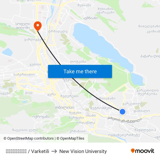 ვარკეთილი / Varketili to New Vision University map