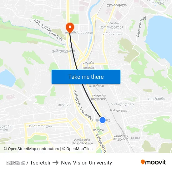 წერეთელი / Tsereteli to New Vision University map