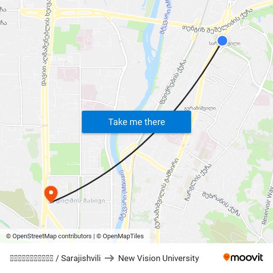 სარაჯიშვილი  / Sarajishvili to New Vision University map