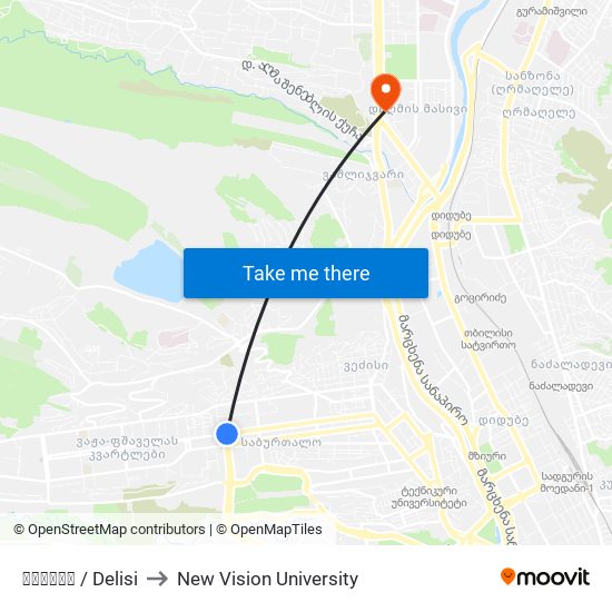 დელისი / Delisi to New Vision University map