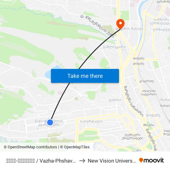 ვაჟა-ფშაველა / Vazha-Phshavela to New Vision University map