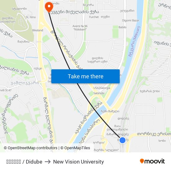 დიდუბე / Didube to New Vision University map