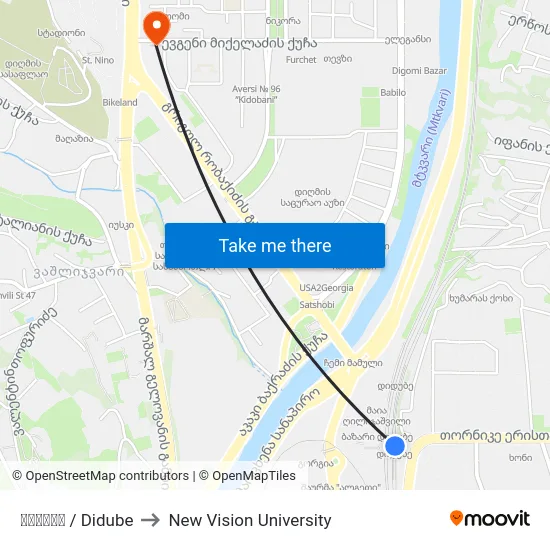 დიდუბე / Didube to New Vision University map