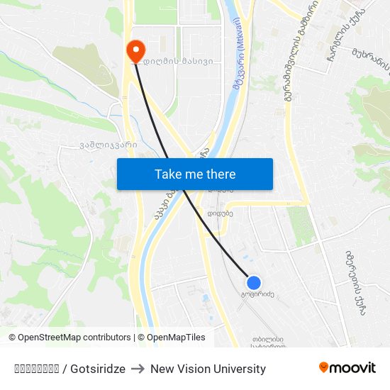 გოცირიძე  / Gotsiridze to New Vision University map