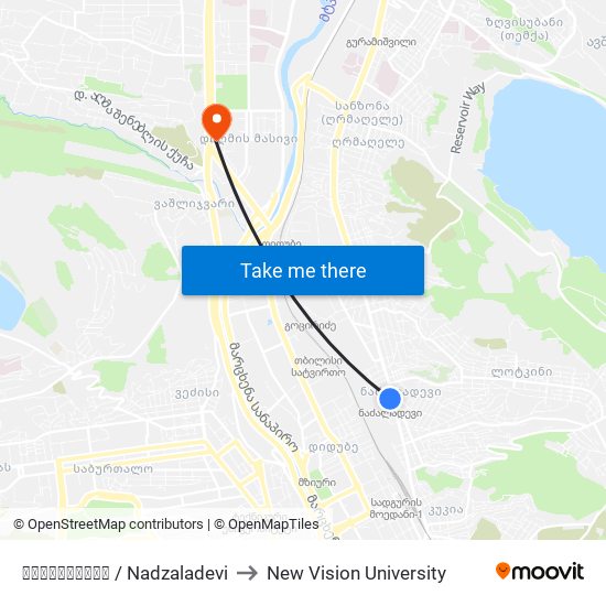 ნაძალადევი / Nadzaladevi to New Vision University map