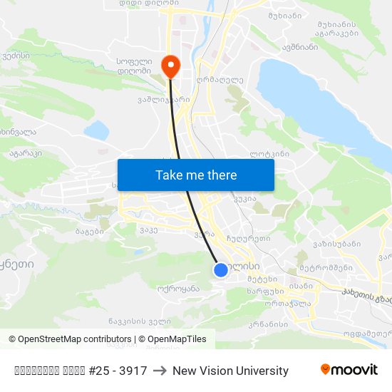 ჭონქაძის ქუჩა #25 - 3917 to New Vision University map