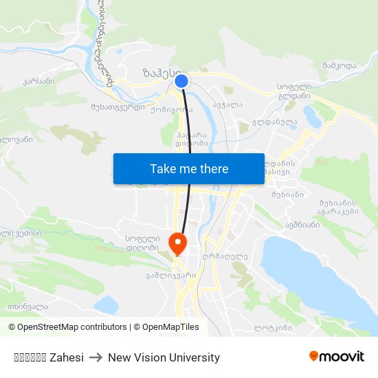ზაჰესი Zahesi to New Vision University map