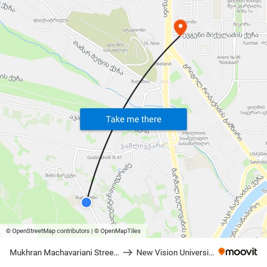 Mukhran Machavariani Street I to New Vision University map