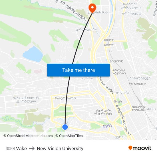 ვაკე Vake to New Vision University map