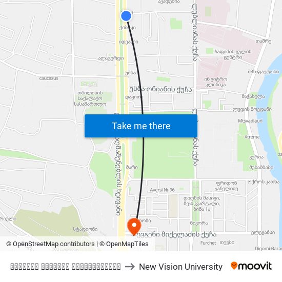 ტოიოტას ცენტრის მოპირდაპირედ to New Vision University map