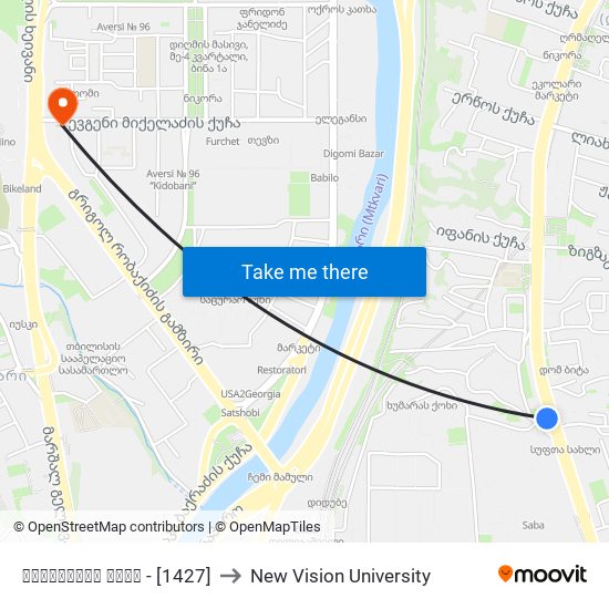 ახალდაბის ქუჩა - [1427] to New Vision University map