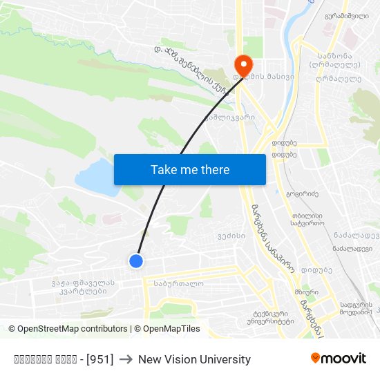 თავაძის ქუჩა - [951] to New Vision University map