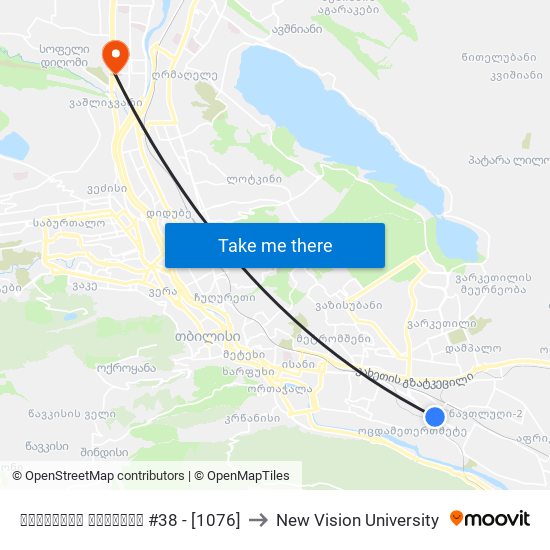 მოსკოვის გამზირი #38 - [1076] to New Vision University map